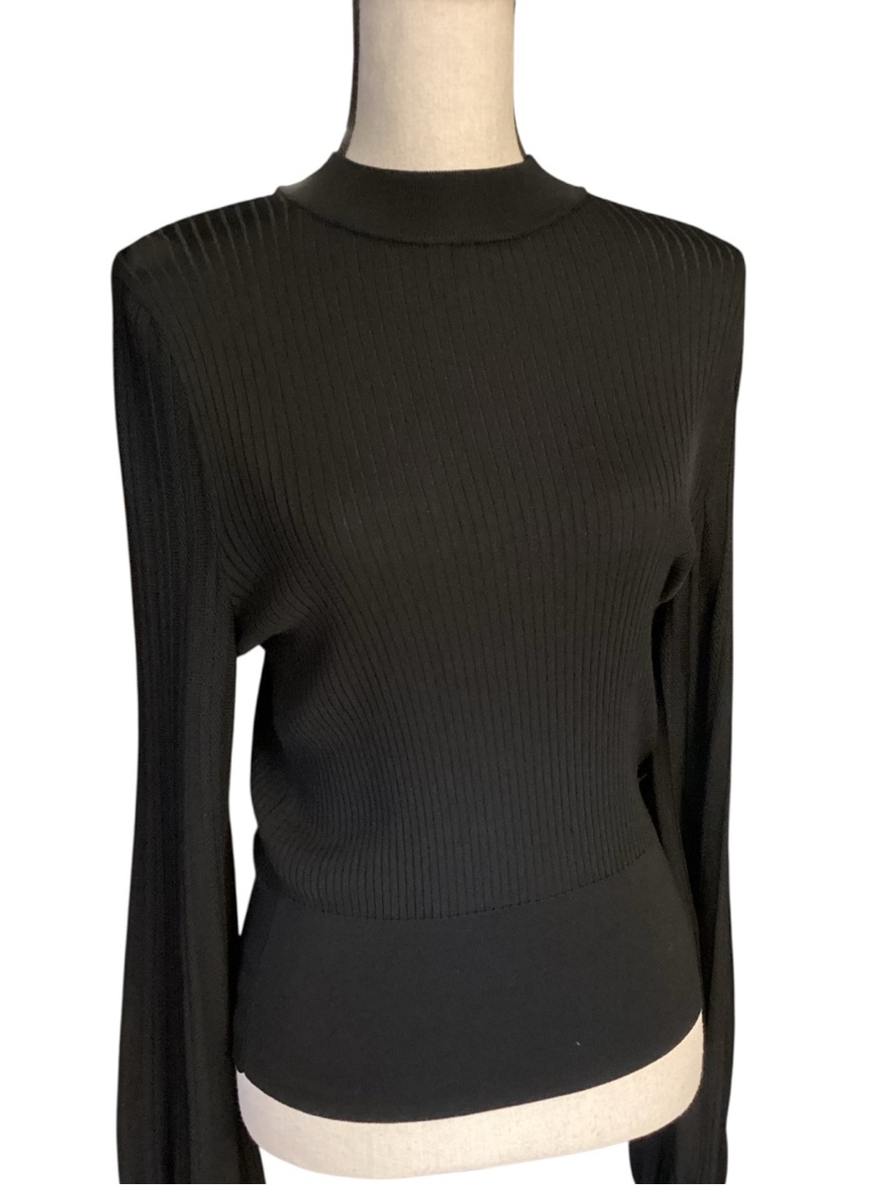 Express Black Ribbed Mock Neck Balloon Sleeve Slinky Sweater Top Medium